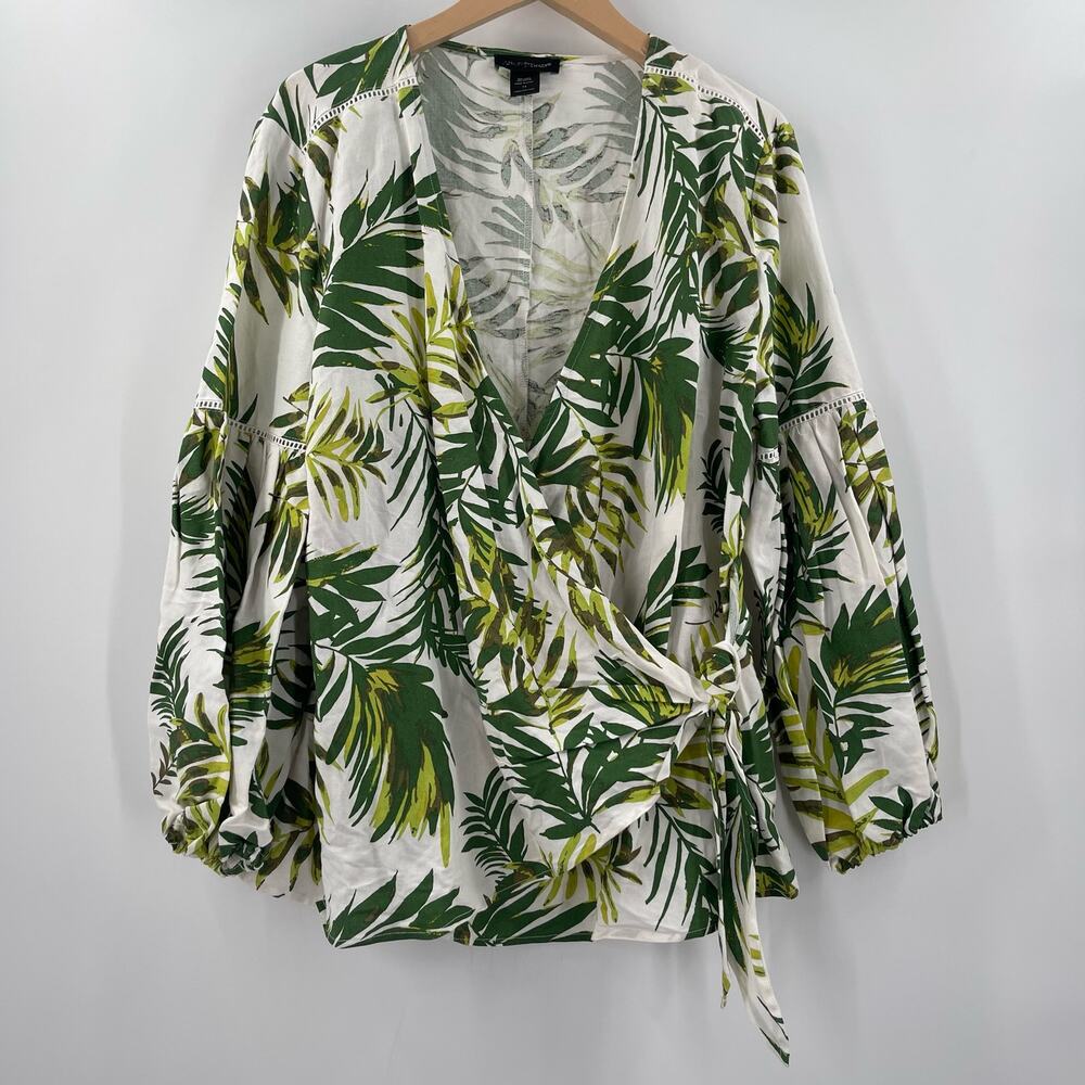 NEW ASHLEY STEWART Blouse Size 14 Linen Blend Tropical Coastal Breathable NWOT - Picture 4 of 13